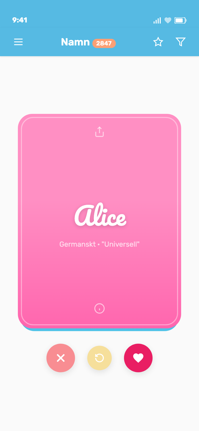 Desliza nombres de bebé - vota deslizando a la derecha para me gusta o a la izquierda para pasar